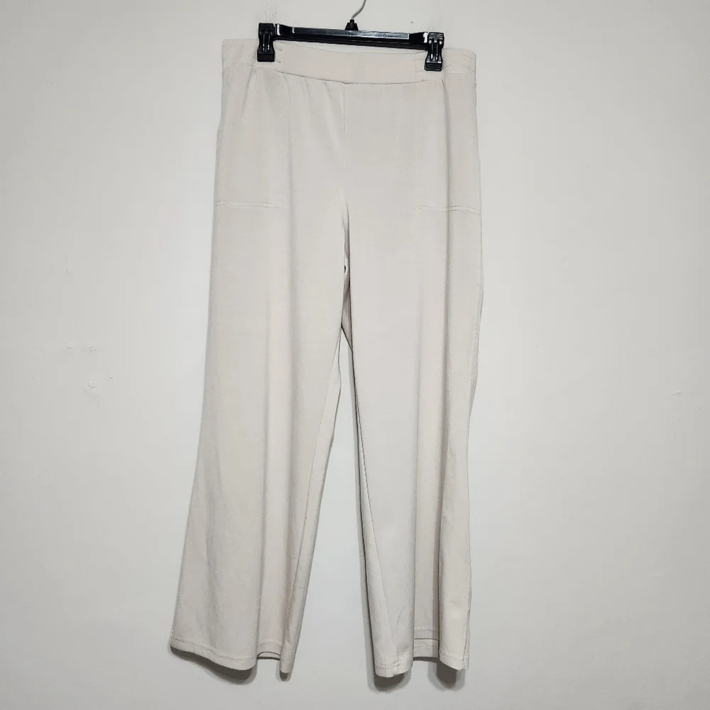 Elie Tahari Cream Wide Leg Pull-On Pants XL Modal Blend Pockets Soft Lounge